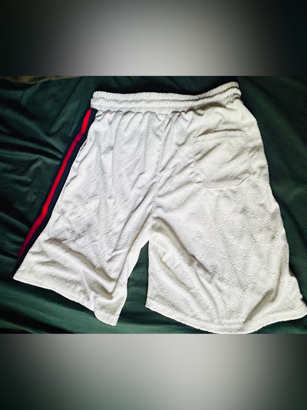 Gucci White Athletic Shorts with Red & Navy Side Stripes - Picture 2 of 7